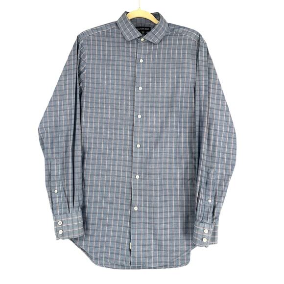 Lands End Blue Plaid Long Sleeve Button Up Collared Shirt Slim Fit Size 15 32/33 - Picture 1 of 7